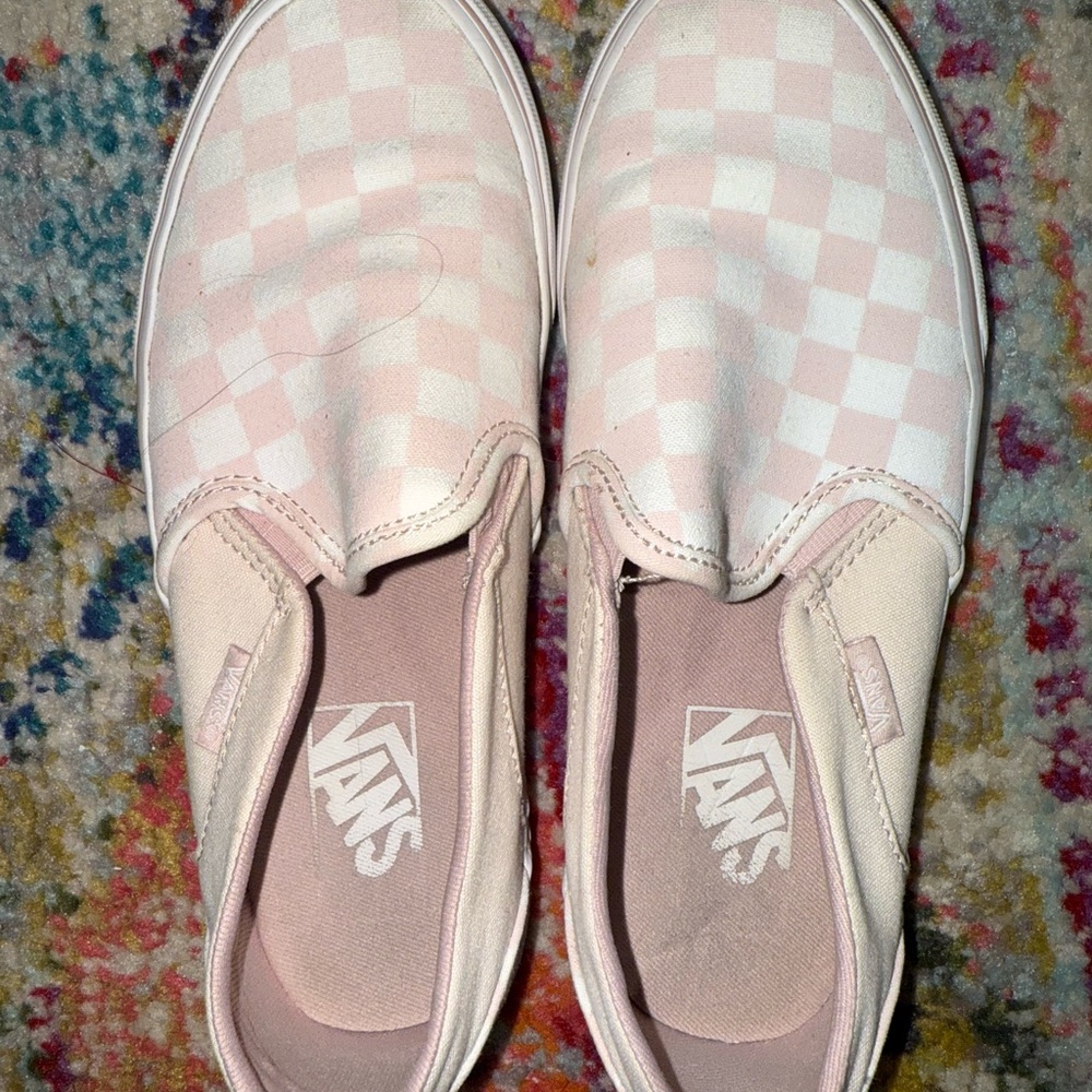 Vans Women's Light Pink Checkered Slip-On Sneakers